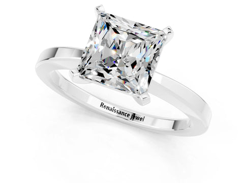 White gold Princess Cut Moissanite Solitaire Engagement Ring with Classic Band and Four-Prong Setting_25