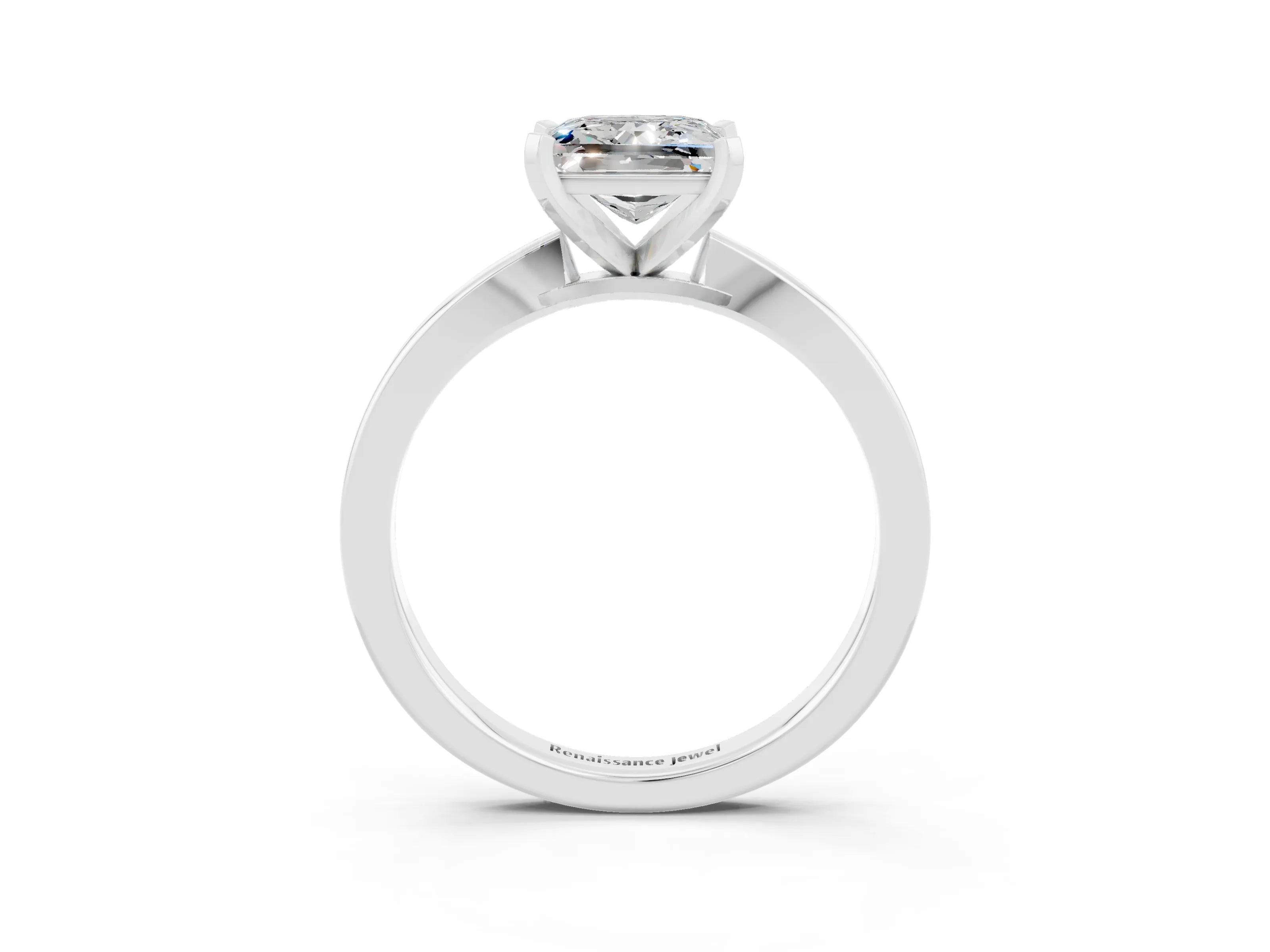 White gold Princess Cut Moissanite Solitaire Engagement Ring with Classic Band and Four-Prong Setting_27