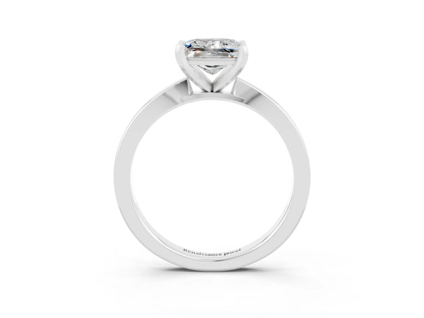 Platinum Princess Cut Moissanite Solitaire Engagement Ring with Classic Band and Four-Prong Setting