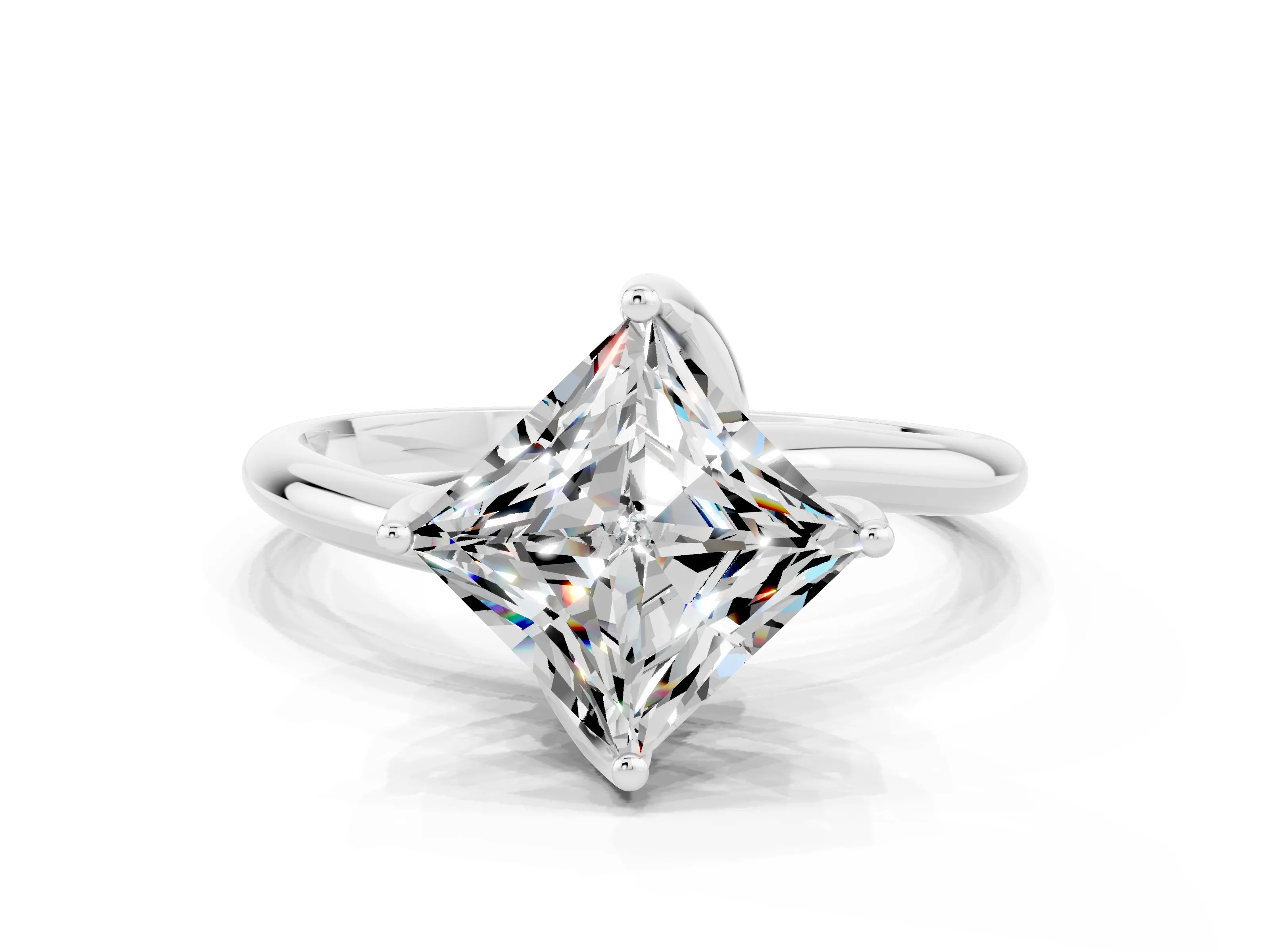 White gold Princess Cut Moissanite Solitaire Engagement Ring with Four-Prong Setting and Classic Band_12