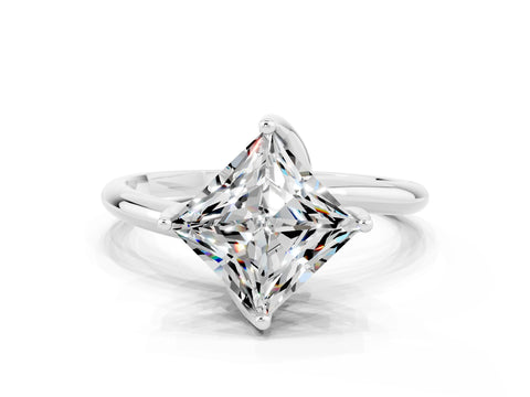 White gold Princess Cut Moissanite Solitaire Engagement Ring with Four-Prong Setting and Classic Band_12