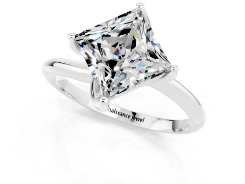 White gold Princess Cut Moissanite Solitaire Engagement Ring with Four-Prong Setting and Classic Band_13