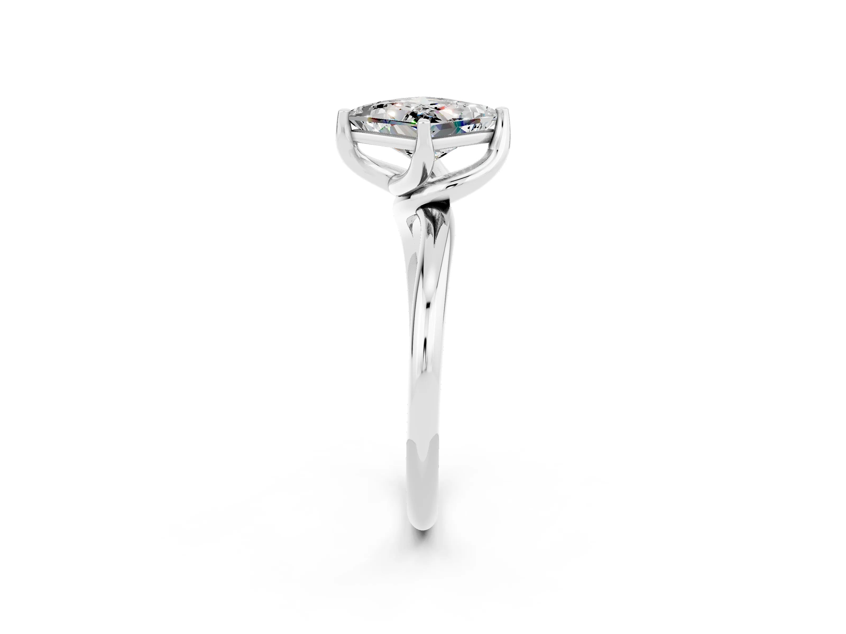 White gold Princess Cut Moissanite Solitaire Engagement Ring with Four-Prong Setting and Classic Band_14