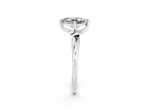 Silver Princess Cut Moissanite Solitaire Engagement Ring with Four-Prong Setting and Classic Band