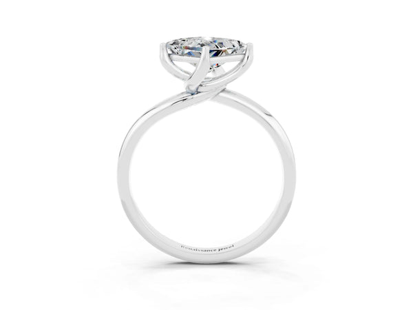Silver Princess Cut Moissanite Solitaire Engagement Ring with Four-Prong Setting and Classic Band