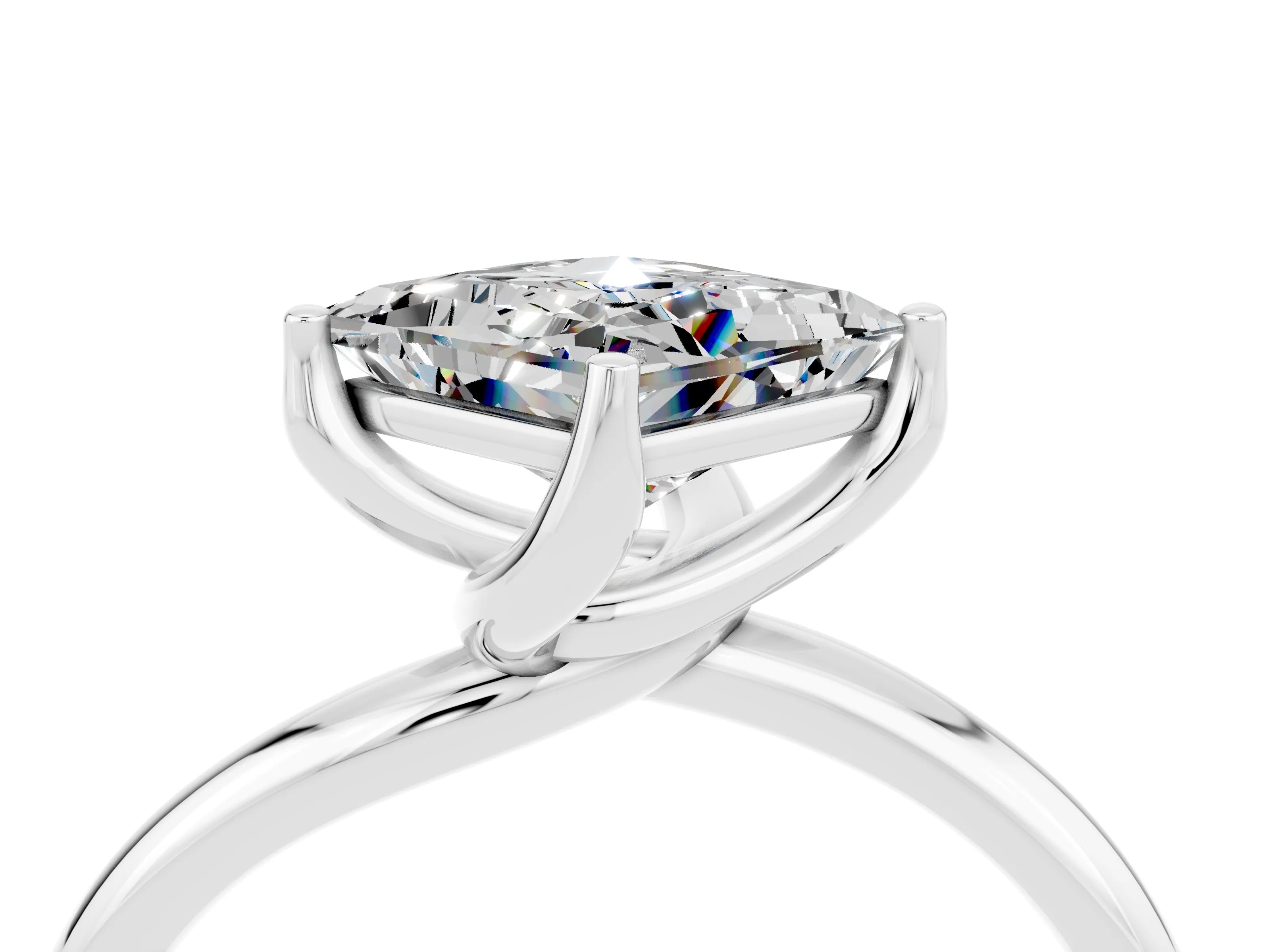 White gold Princess Cut Moissanite Solitaire Engagement Ring with Four-Prong Setting and Classic Band_16