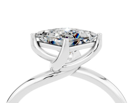 White gold Princess Cut Moissanite Solitaire Engagement Ring with Four-Prong Setting and Classic Band_16