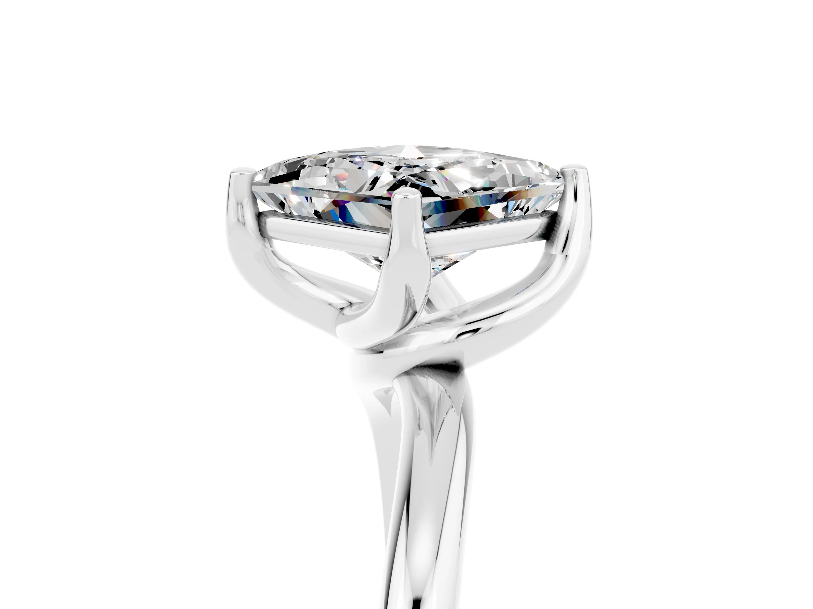 White gold Princess Cut Moissanite Solitaire Engagement Ring with Four-Prong Setting and Classic Band_17