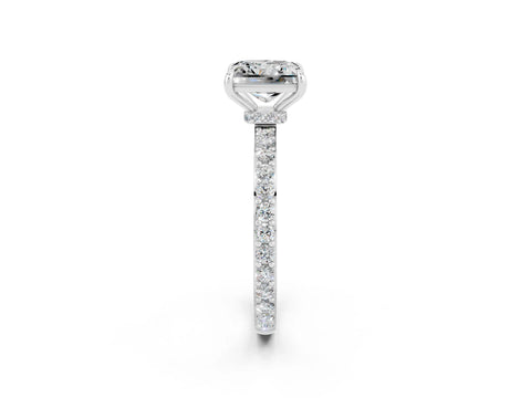 White gold Princess Cut Moissanite Solitaire Engagement Ring with Pavé Band and Four-Prong Setting_2