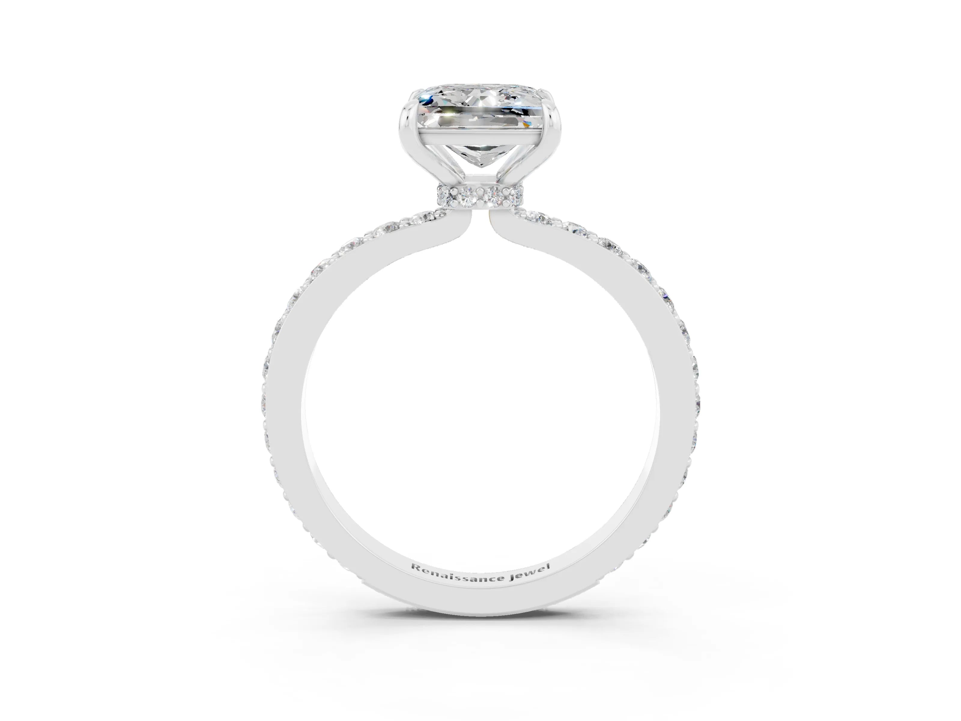 White gold Princess Cut Moissanite Solitaire Engagement Ring with Pavé Band and Four-Prong Setting_3