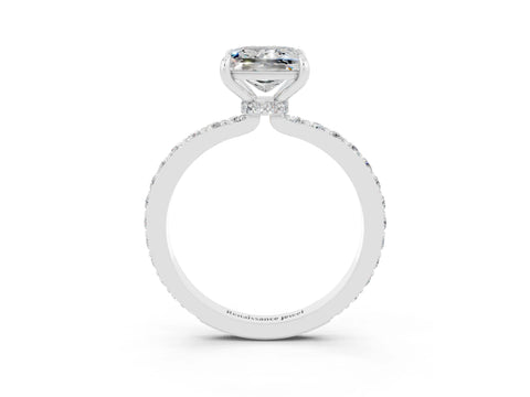 White gold Princess Cut Moissanite Solitaire Engagement Ring with Pavé Band and Four-Prong Setting_3