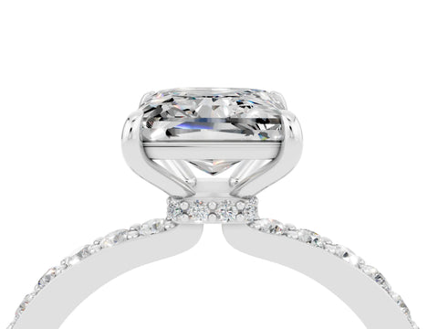 White gold Princess Cut Moissanite Solitaire Engagement Ring with Pavé Band and Four-Prong Setting_4