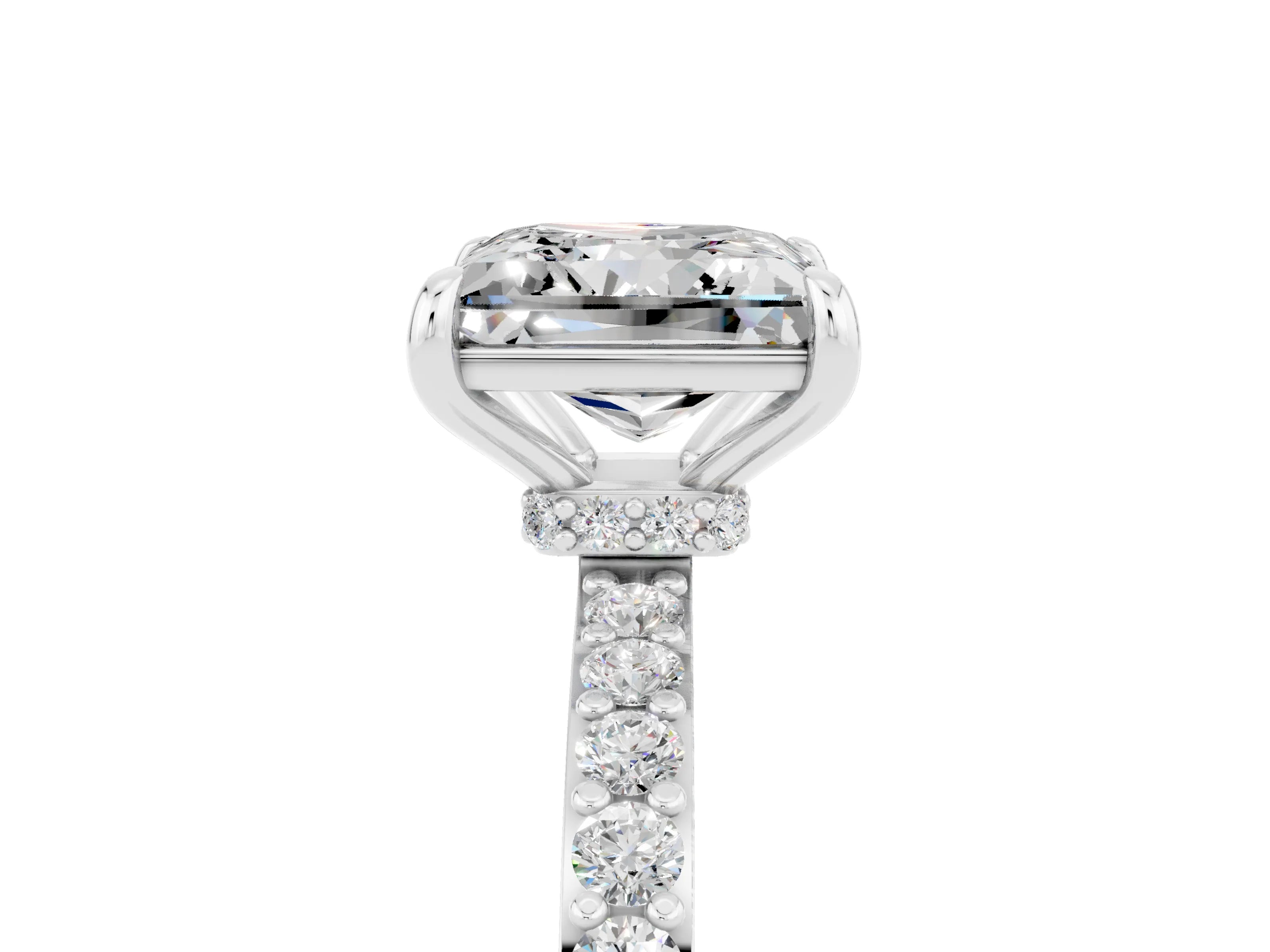 White gold Princess Cut Moissanite Solitaire Engagement Ring with Pavé Band and Four-Prong Setting_5