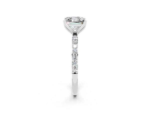 Platinum Princess Cut Moissanite Solitaire Engagement Ring with Round  Pavé Band and Prong Setting