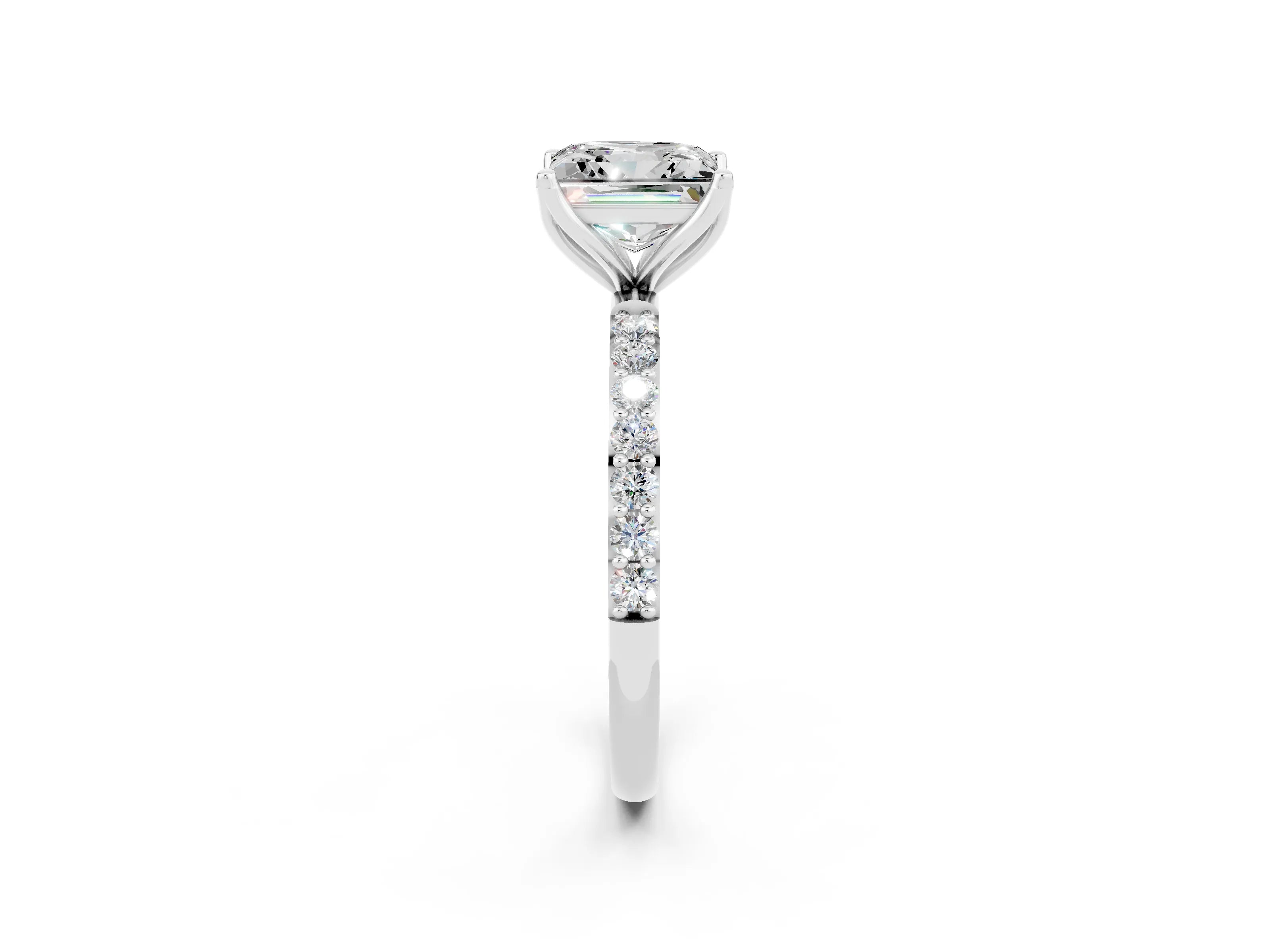 White gold Princess Cut Moissanite Solitaire Engagement Ring with Pavé Band and Prong Setting_2