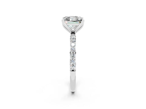 White gold Princess Cut Moissanite Solitaire Engagement Ring with Pavé Band and Prong Setting_2