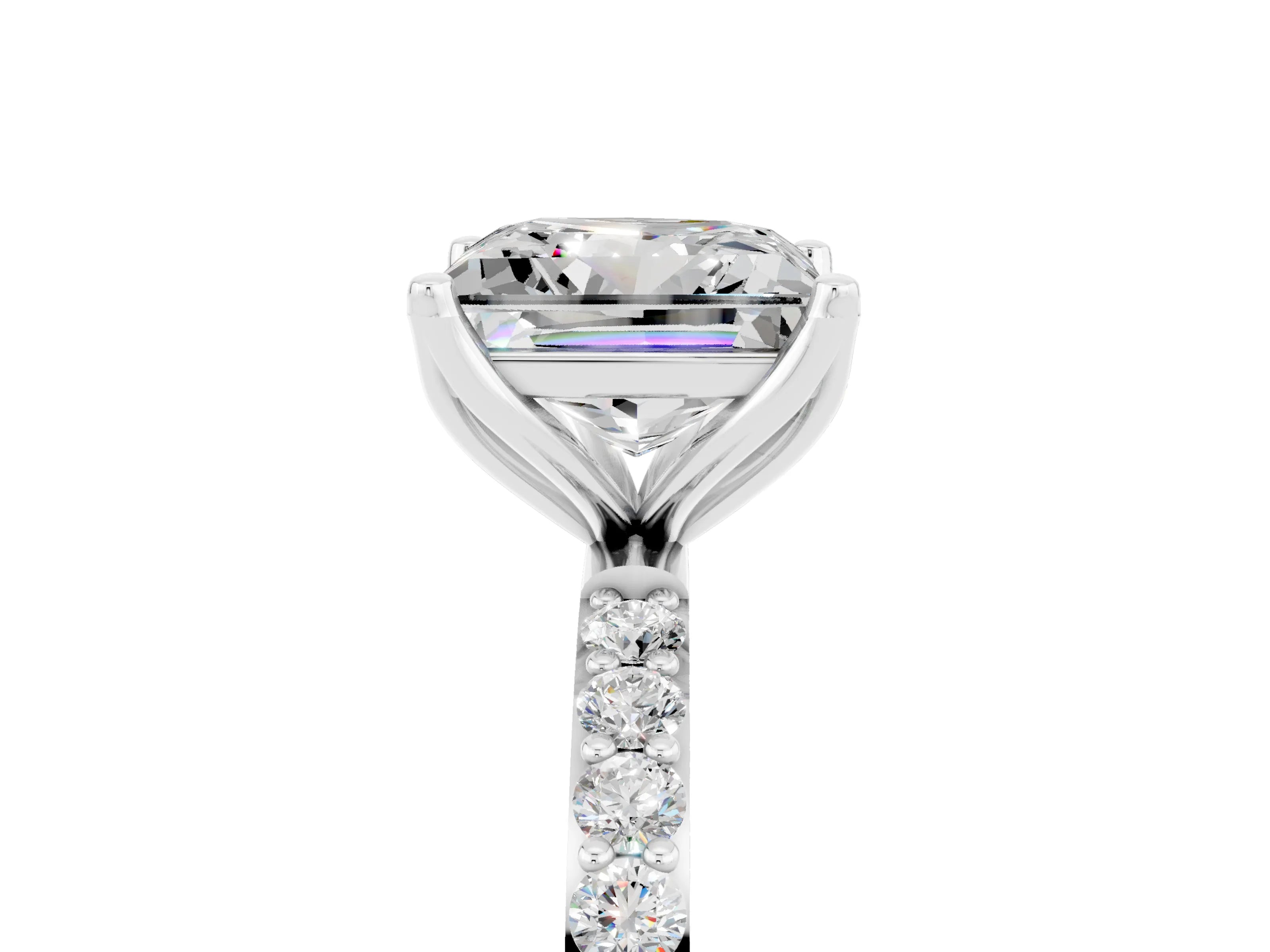 White gold Princess Cut Moissanite Solitaire Engagement Ring with Pavé Band and Prong Setting_5