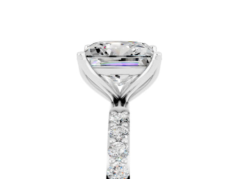 White gold Princess Cut Moissanite Solitaire Engagement Ring with Pavé Band and Prong Setting_5