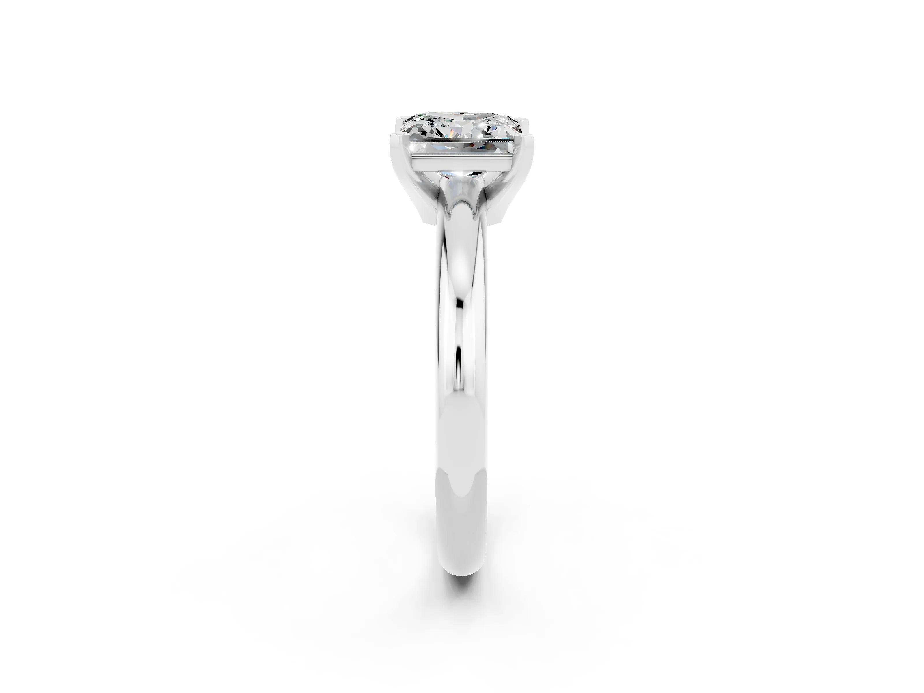 White gold Princess Cut Moissanite Solitaire Engagement Ring with Round Band and Four-Prong Setting_2