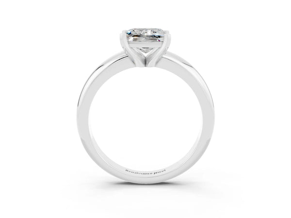 Platinum Princess Cut Moissanite Solitaire Engagement Ring with Round Band and Four-Prong Setting