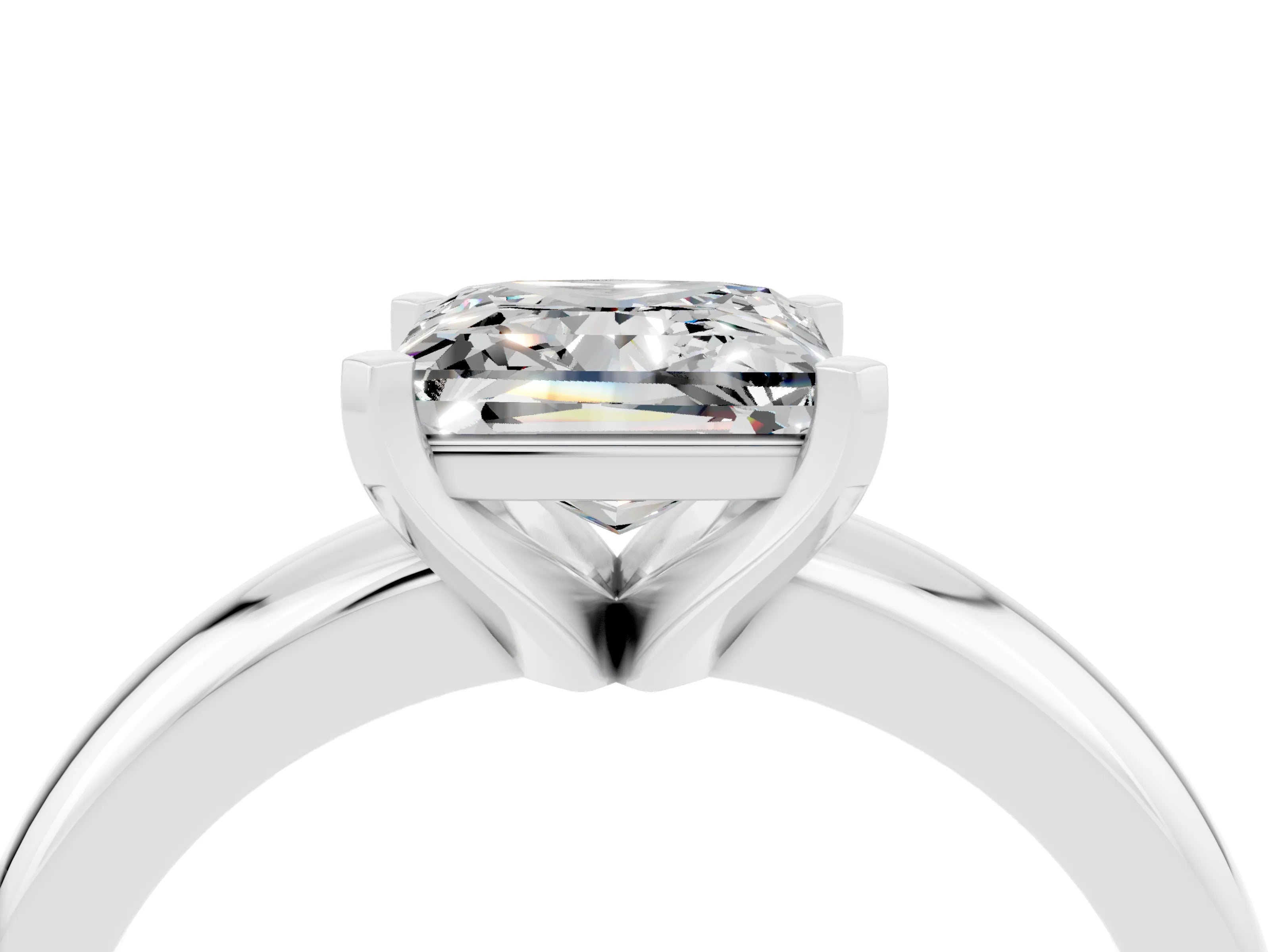 White gold Princess Cut Moissanite Solitaire Engagement Ring with Round Band and Four-Prong Setting_4