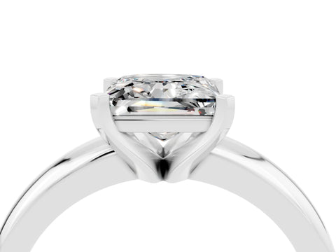 White gold Princess Cut Moissanite Solitaire Engagement Ring with Round Band and Four-Prong Setting_4