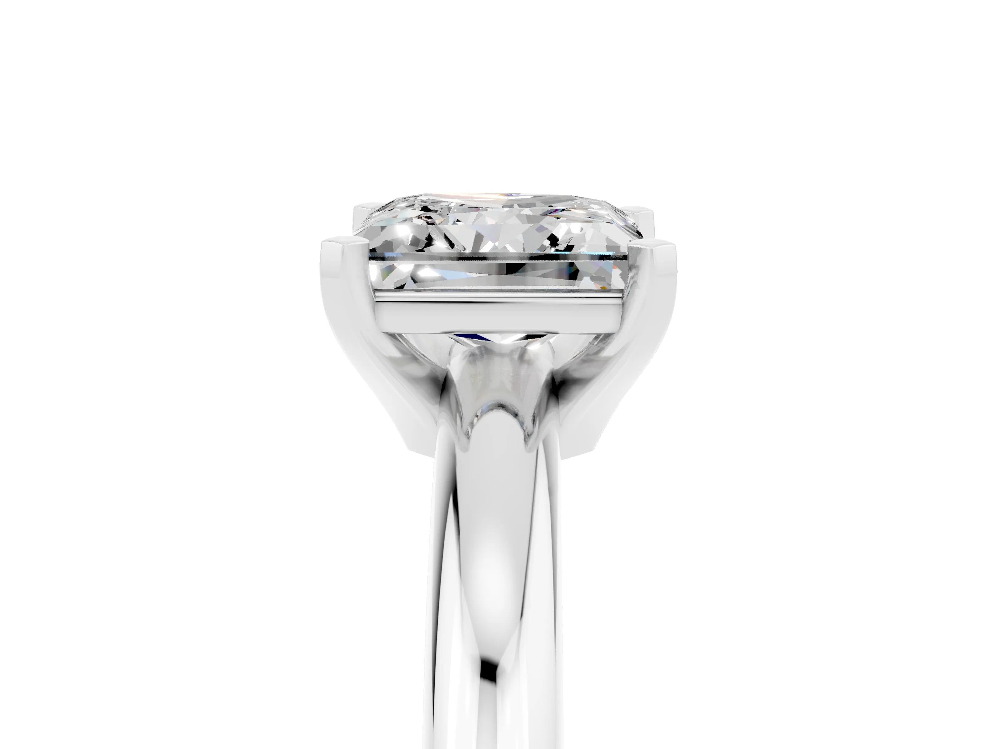 White gold Princess Cut Moissanite Solitaire Engagement Ring with Round Band and Four-Prong Setting_5