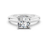 White gold Princess Cut Moissanite Solitaire Engagement Ring with Round Band and Four-Prong Setting