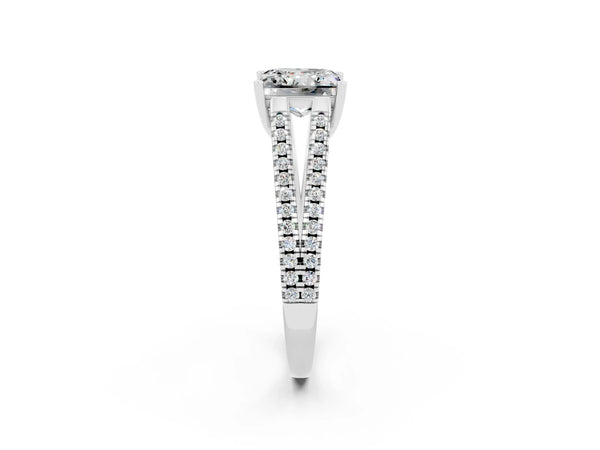 White gold Princess Cut Moissanite Solitaire Engagement Ring with Split Shank Pavé Band