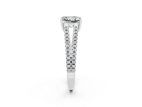 White gold Princess Cut Moissanite Solitaire Engagement Ring with Split Shank Pavé Band_2