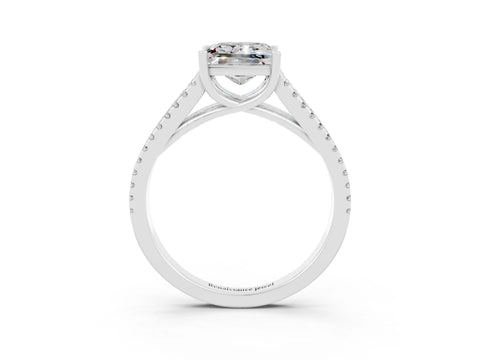 White gold Princess Cut Moissanite Solitaire Engagement Ring with Split Shank Pavé Band_3