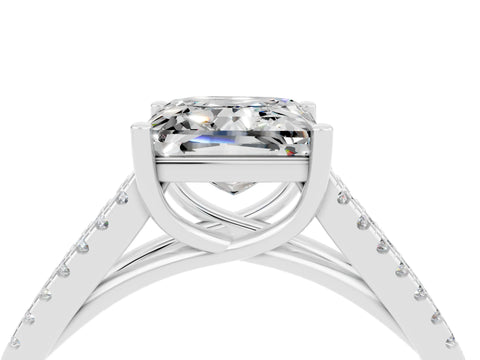White gold Princess Cut Moissanite Solitaire Engagement Ring with Split Shank Pavé Band_4