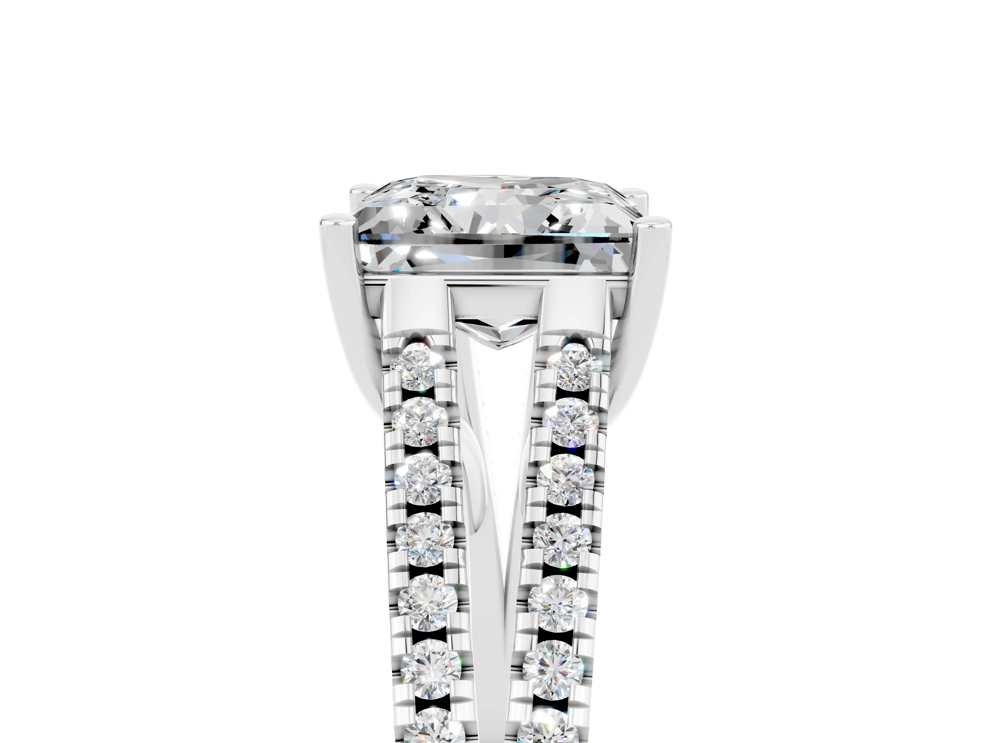 White gold Princess Cut Moissanite Solitaire Engagement Ring with Split Shank Pavé Band_5