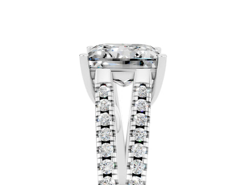 White gold Princess Cut Moissanite Solitaire Engagement Ring with Split Shank Pavé Band_5