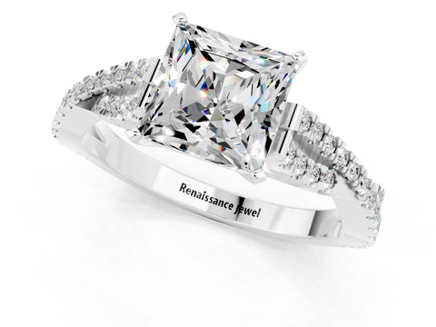 White gold Princess Cut Moissanite Solitaire Engagement Ring with Twisted Pavé Band and Four-Prong Setting_13