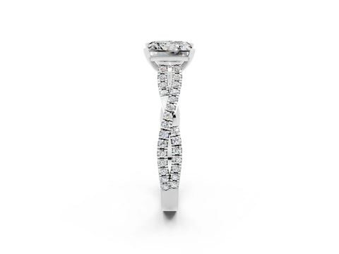 White gold Princess Cut Moissanite Solitaire Engagement Ring with Twisted Pavé Band and Four-Prong Setting_14