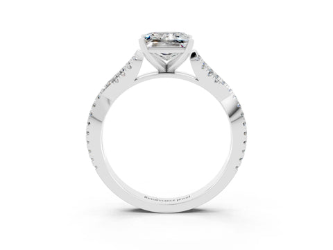White gold Princess Cut Moissanite Solitaire Engagement Ring with Twisted Pavé Band and Four-Prong Setting_15