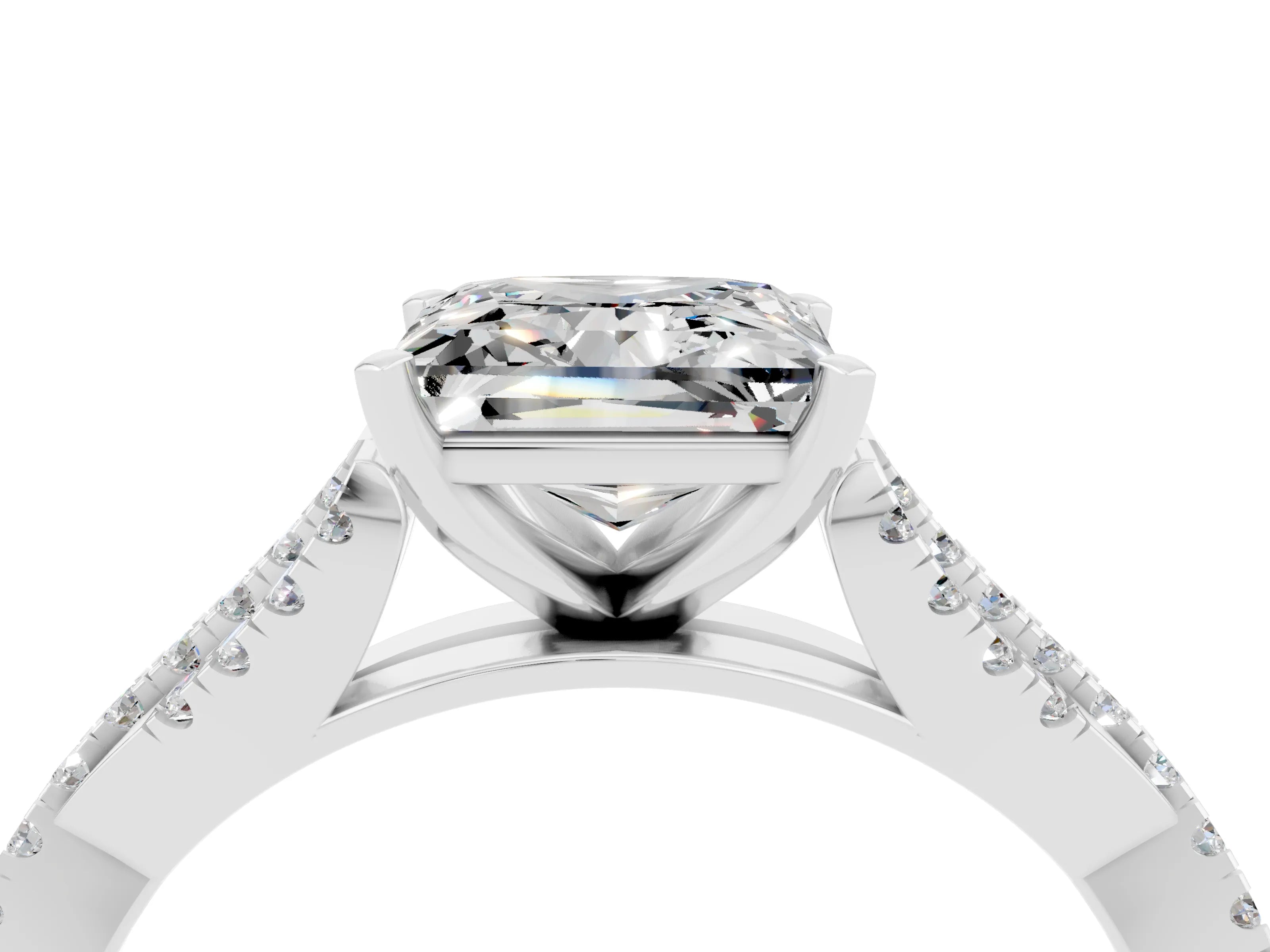 White gold Princess Cut Moissanite Solitaire Engagement Ring with Twisted Pavé Band and Four-Prong Setting_16