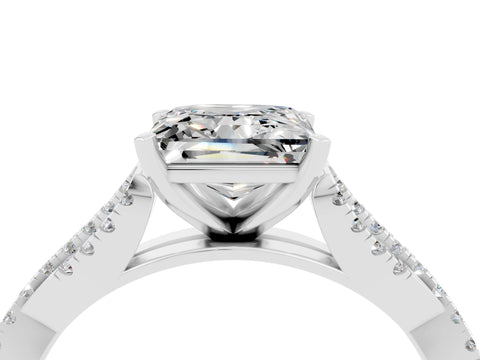 White gold Princess Cut Moissanite Solitaire Engagement Ring with Twisted Pavé Band and Four-Prong Setting_16