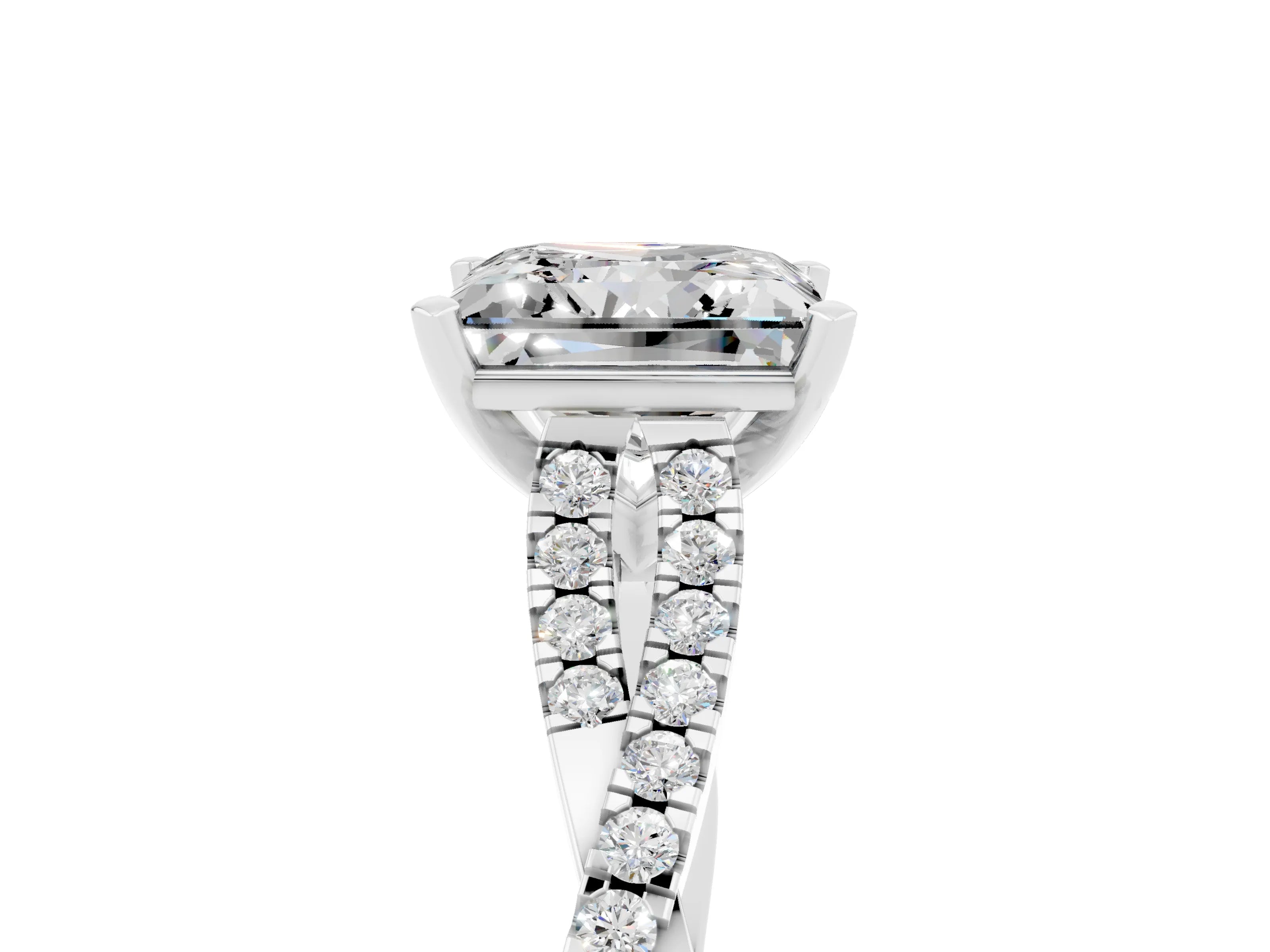 White gold Princess Cut Moissanite Solitaire Engagement Ring with Twisted Pavé Band and Four-Prong Setting_17