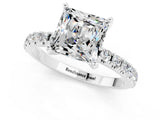 White gold Princess Cut Moissanite Solitaire Pavé Band with Four-Prong Setting_1