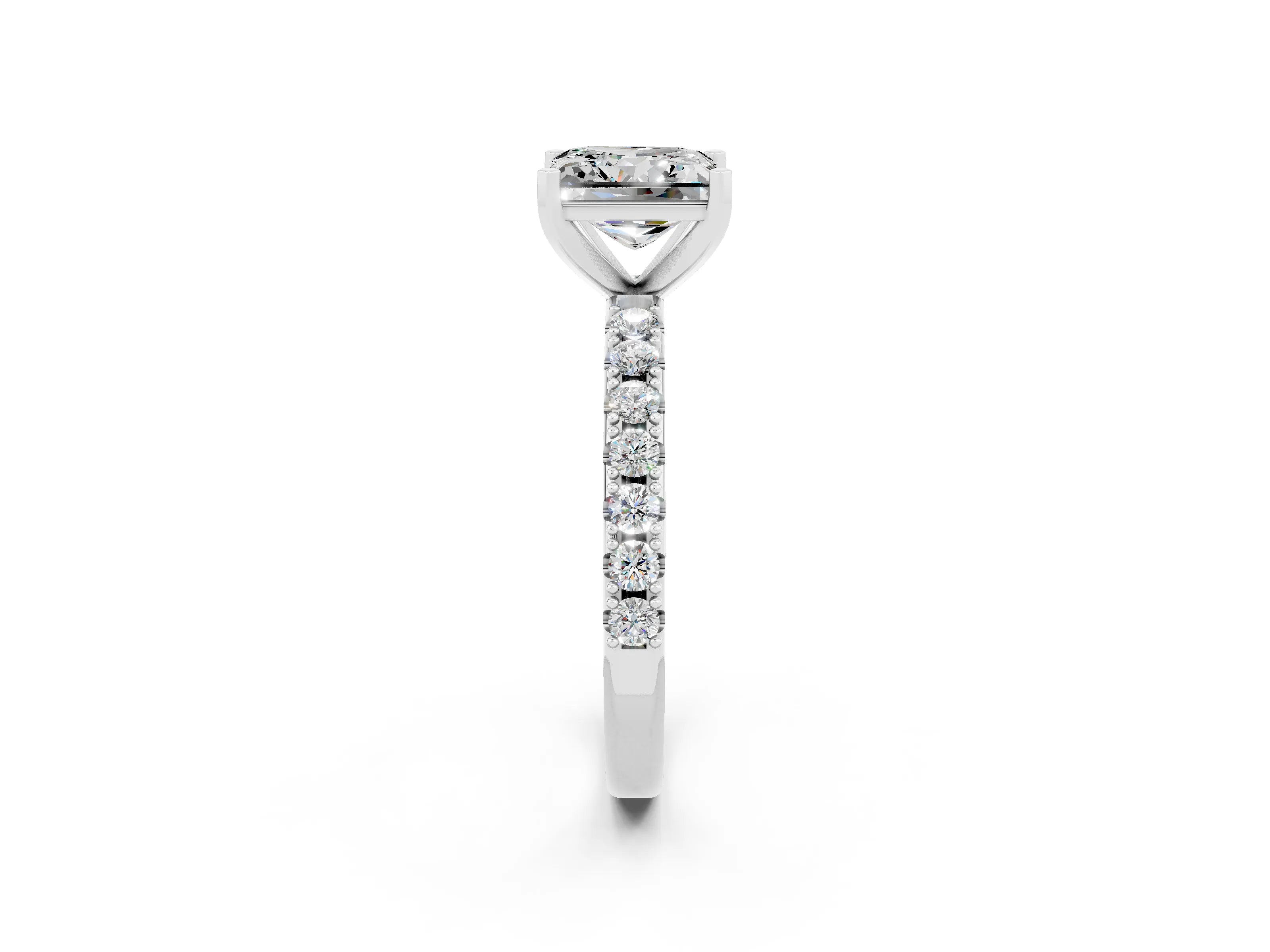 White gold Princess Cut Moissanite Solitaire Pavé Band with Four-Prong Setting_2