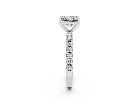 White gold Princess Cut Moissanite Solitaire Pavé Band with Four-Prong Setting_2