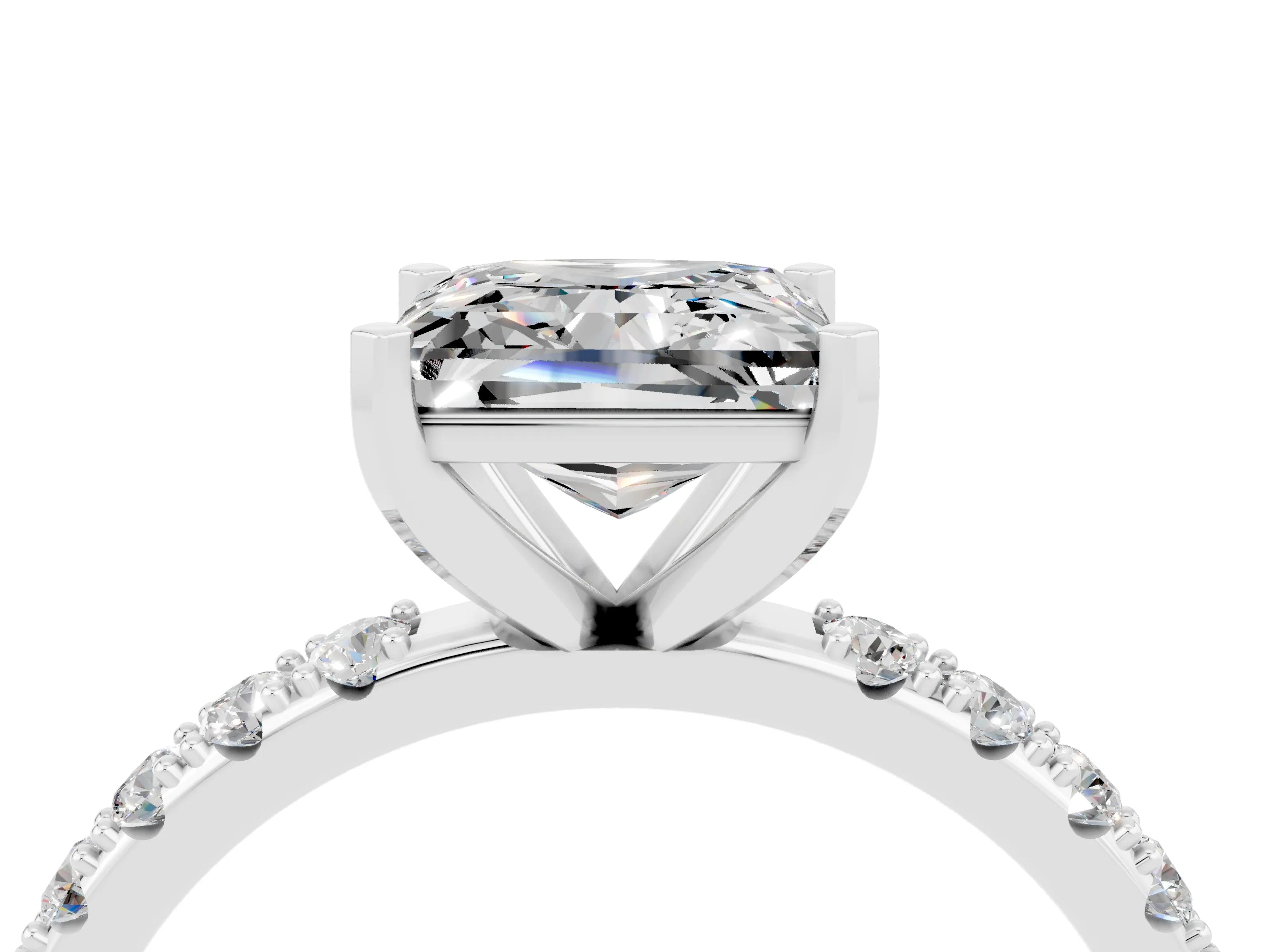 White gold Princess Cut Moissanite Solitaire Pavé Band with Four-Prong Setting_4