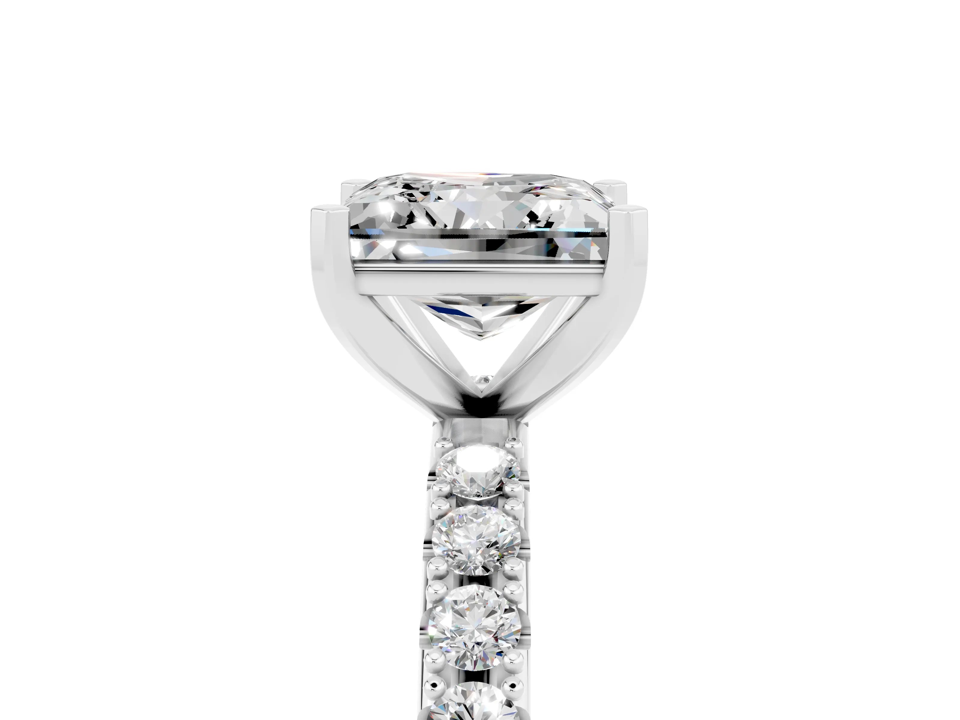 White gold Princess Cut Moissanite Solitaire Pavé Band with Four-Prong Setting_5
