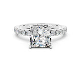 White gold Princess Cut Moissanite Solitaire Pavé Band with Four-Prong Setting