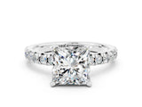 White gold Princess Cut Moissanite Solitaire Pavé Engagement Ring with Round Band and Prong Setting_12