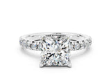 White gold Princess Cut Moissanite Solitaire Pavé Engagement Ring with Round Band and Prong Setting_66