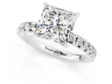 White gold Princess Cut Moissanite Solitaire Pavé Engagement Ring with Round Band and Prong Setting_67