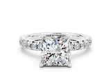 White gold Princess Cut Moissanite Solitaire Pavé Engagement Ring with Round Band and Prong Setting_78